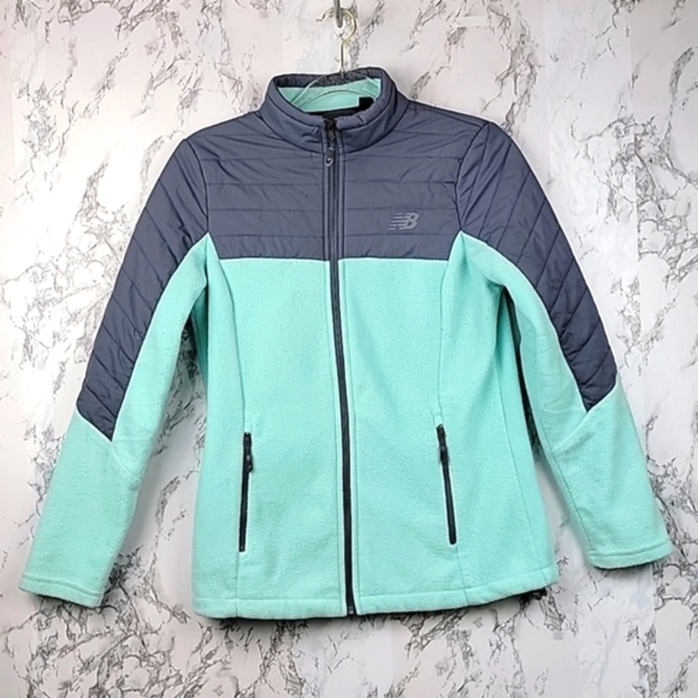 New Balance Womens ZipUp Fleece & Puffer Aqua Gray Jacket Size Small